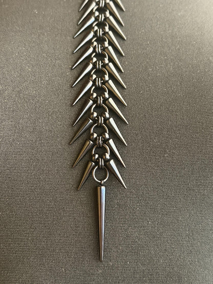 Spine Necklace, Handmade Stainless Steel, Cyberpunk Darkwear Accessory, Silver Gold or Black Finish