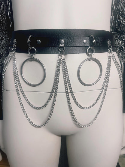 Gothic Chain Belt, Upcycled Faux Leather, Stainless Steel O-Rings