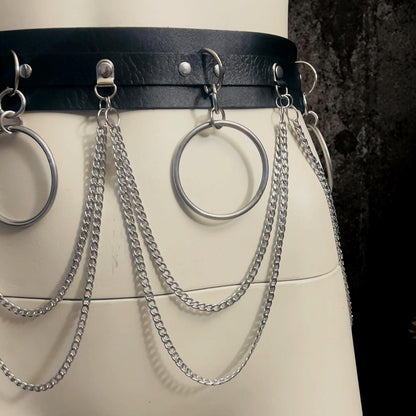 Gothic Chain Belt, Upcycled Faux Leather, Stainless Steel O-Rings