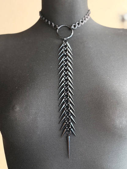 Spine Necklace, Handmade Stainless Steel, Cyberpunk Darkwear Accessory, Silver Gold or Black Finish