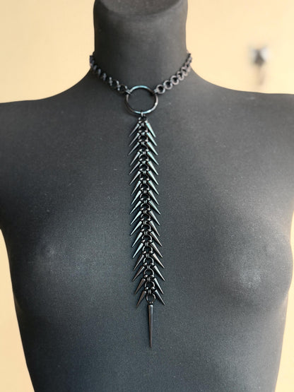 Spine Necklace, Handmade Stainless Steel, Cyberpunk Darkwear Accessory, Silver Gold or Black Finish