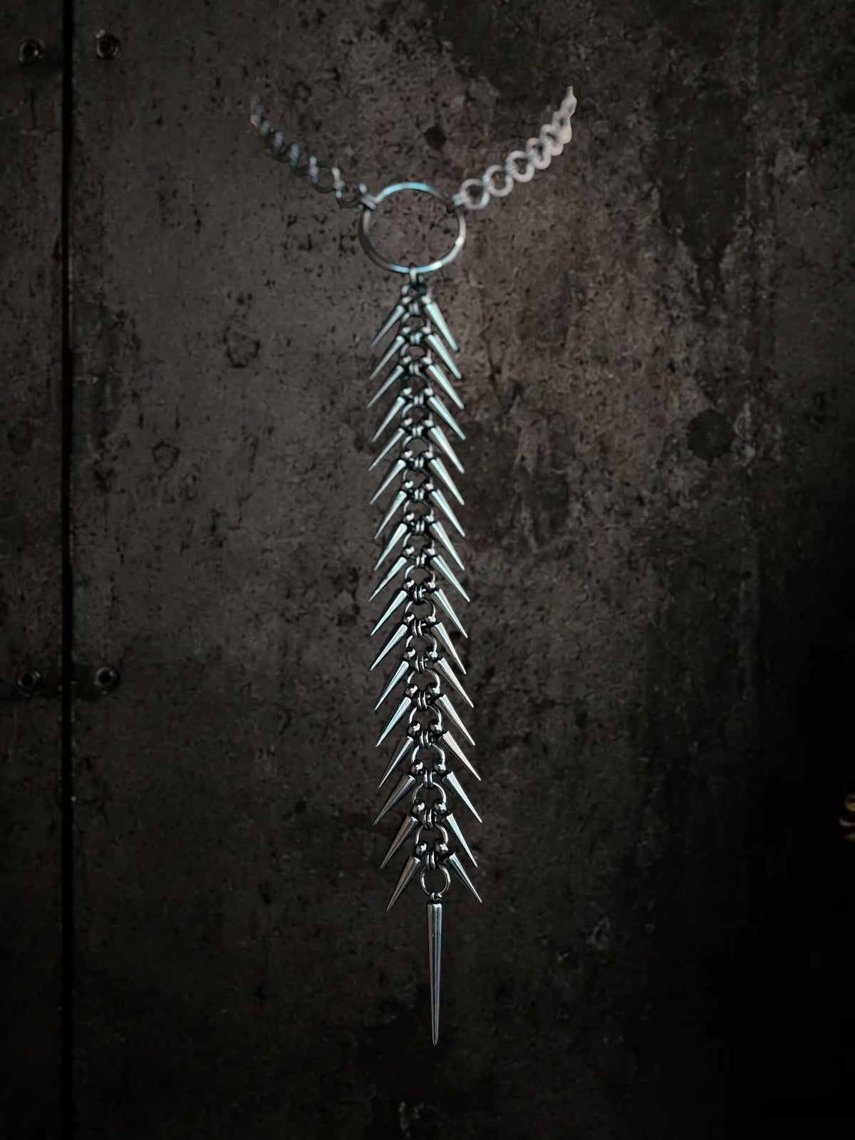 Spine Necklace, Handmade Stainless Steel, Cyberpunk Darkwear Accessory, Silver Gold or Black Finish