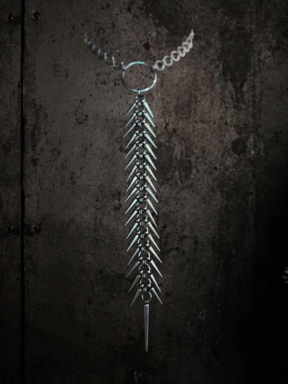 Spine Necklace, Handmade Stainless Steel, Cyberpunk Darkwear Accessory, Silver Gold or Black Finish
