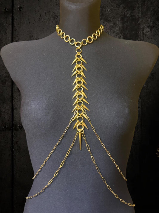 Spine Harness, Stainless Steel Body Chain for Gothic Punk Techno, Dark Rave Outfit