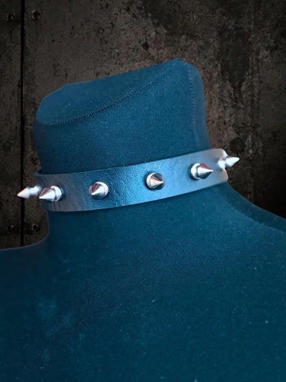 Spiked Leather Choker, Black Punk Collar, Stainless Steel Hardware, Classic Spikes or Studs