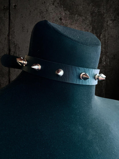 Spiked Leather Choker, Black Punk Collar, Stainless Steel Hardware, Classic Spikes or Studs
