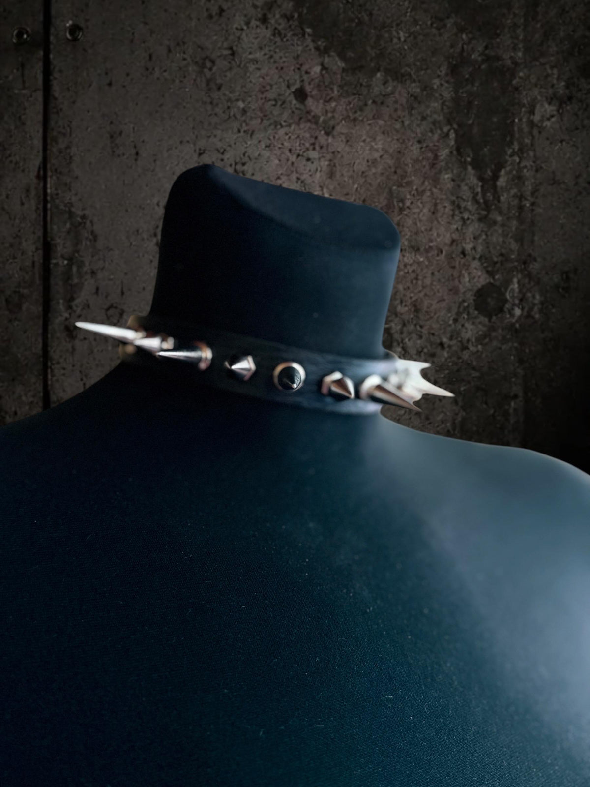 Black Spiked Choker, Genuine Leather Punk Accessory, Asymmetric Metal Hardware
