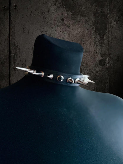 Black Spiked Choker, Genuine Leather Punk Accessory, Asymmetric Metal Hardware