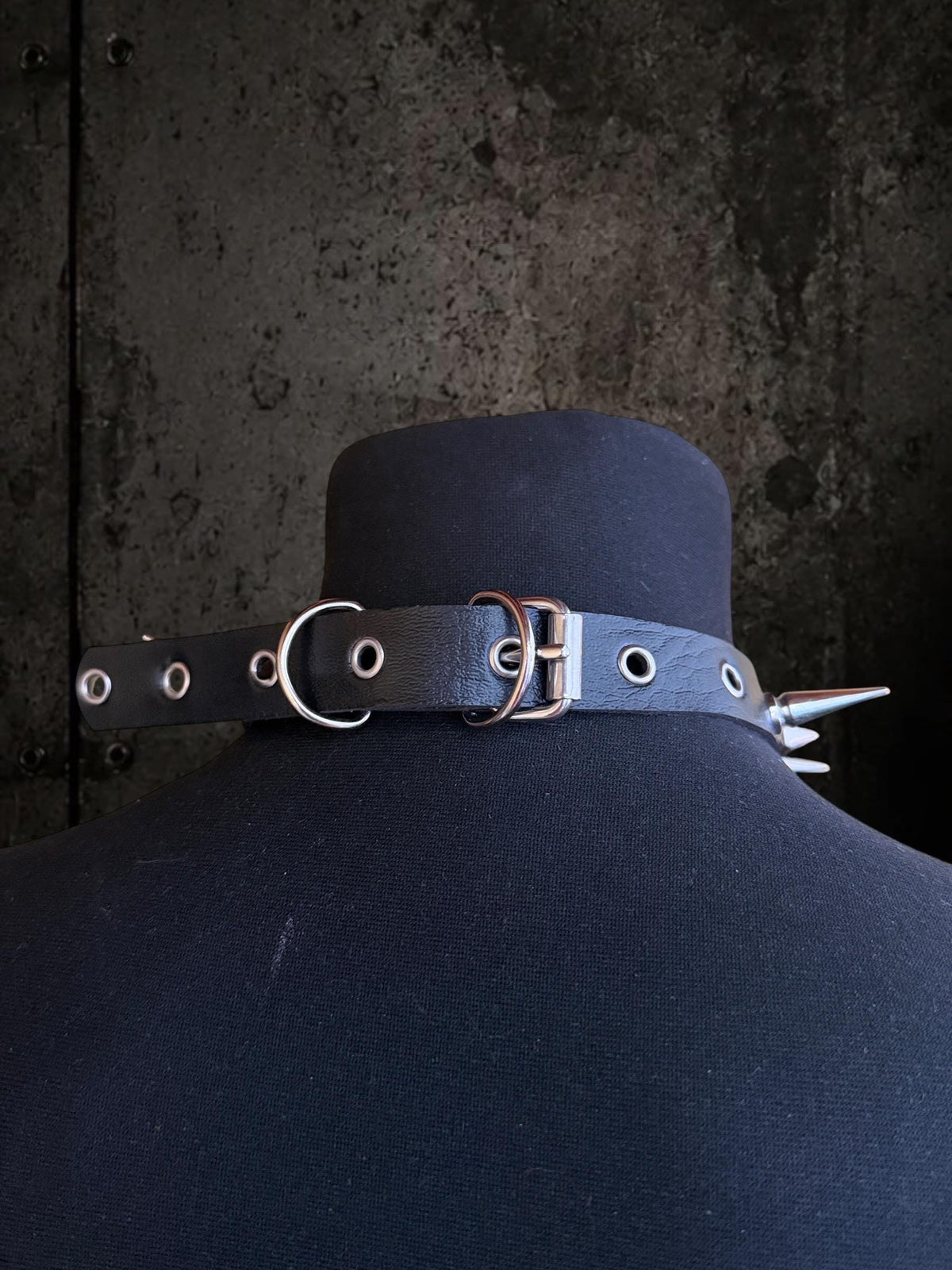 Black Spiked Choker, Genuine Leather Punk Accessory, Asymmetric Metal Hardware