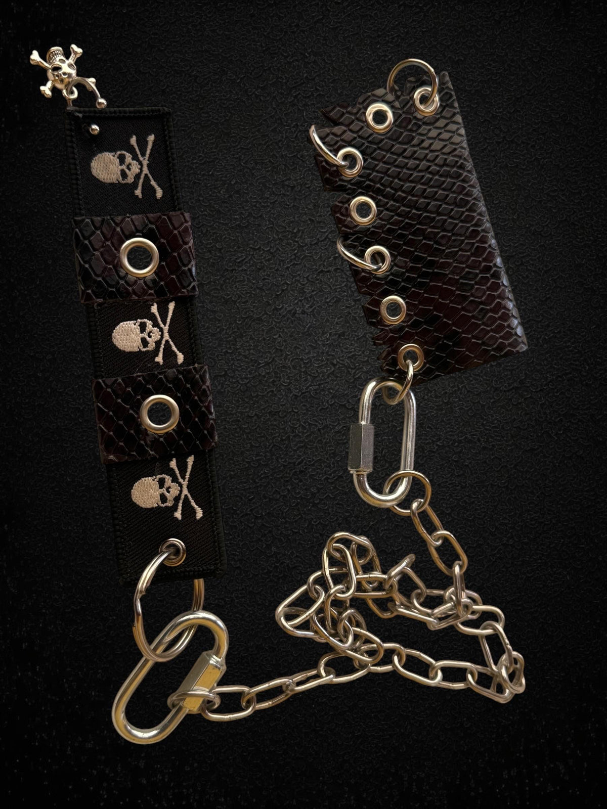 Leather Lighter Holder Keychain, Skull Flame Design, Dark Red Snake Print, Nightlife Accessory
