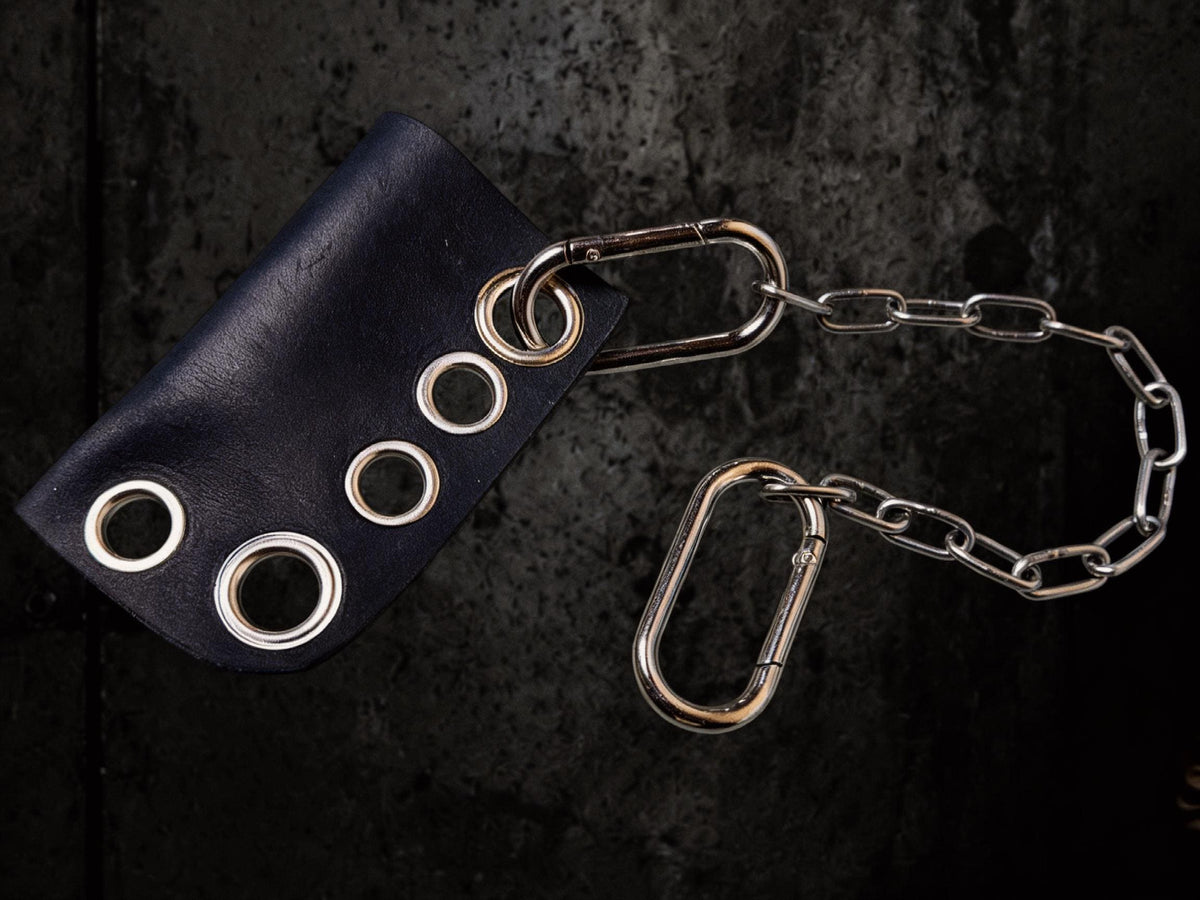 Leather lighter holder, Black studded lipstick case, Detachable chain with stainless steel hardware