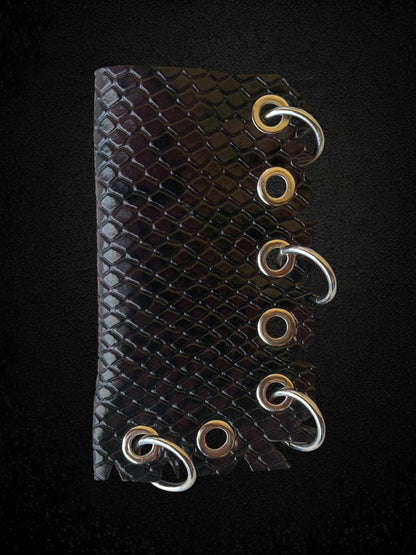 Leather Lighter Holder Keychain, Skull Flame Design, Dark Red Snake Print, Nightlife Accessory