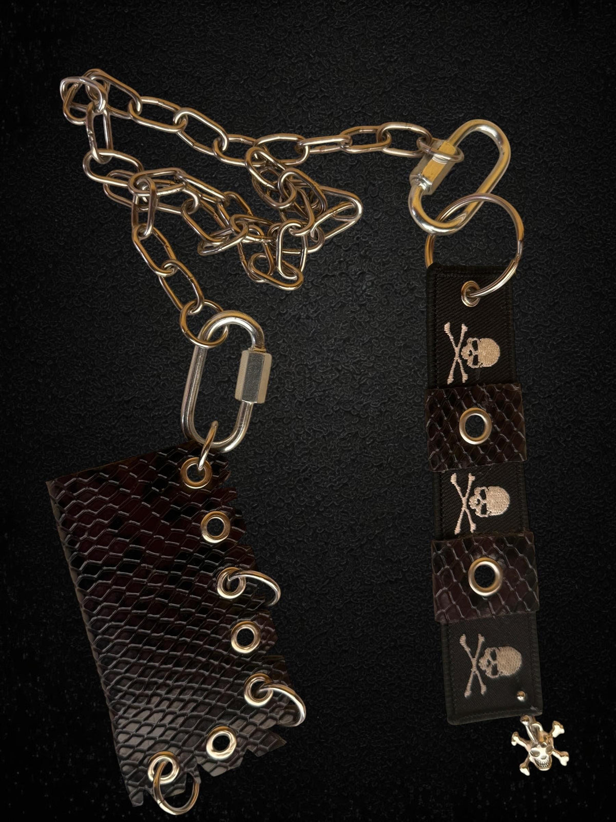 Leather Lighter Holder Keychain, Skull Flame Design, Dark Red Snake Print, Nightlife Accessory
