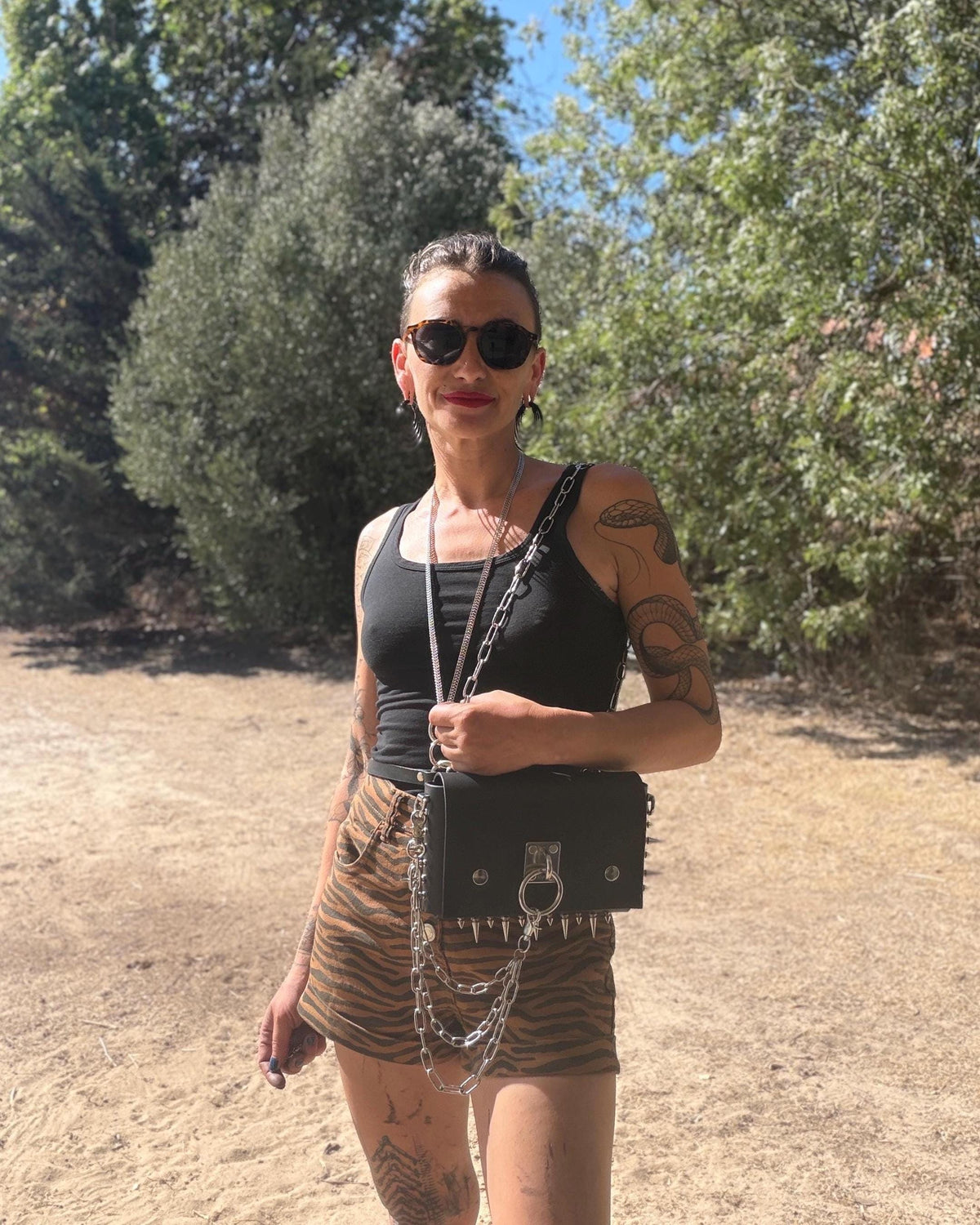 Gothic Leather Harness Bag, Handmade Italian vegetable tanned hide, Spikes and stainless steel hardware