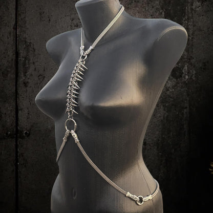Spine Harness, Modular Stainless Steel Body Jewelry, Convertible Necklace and Bracelet Set