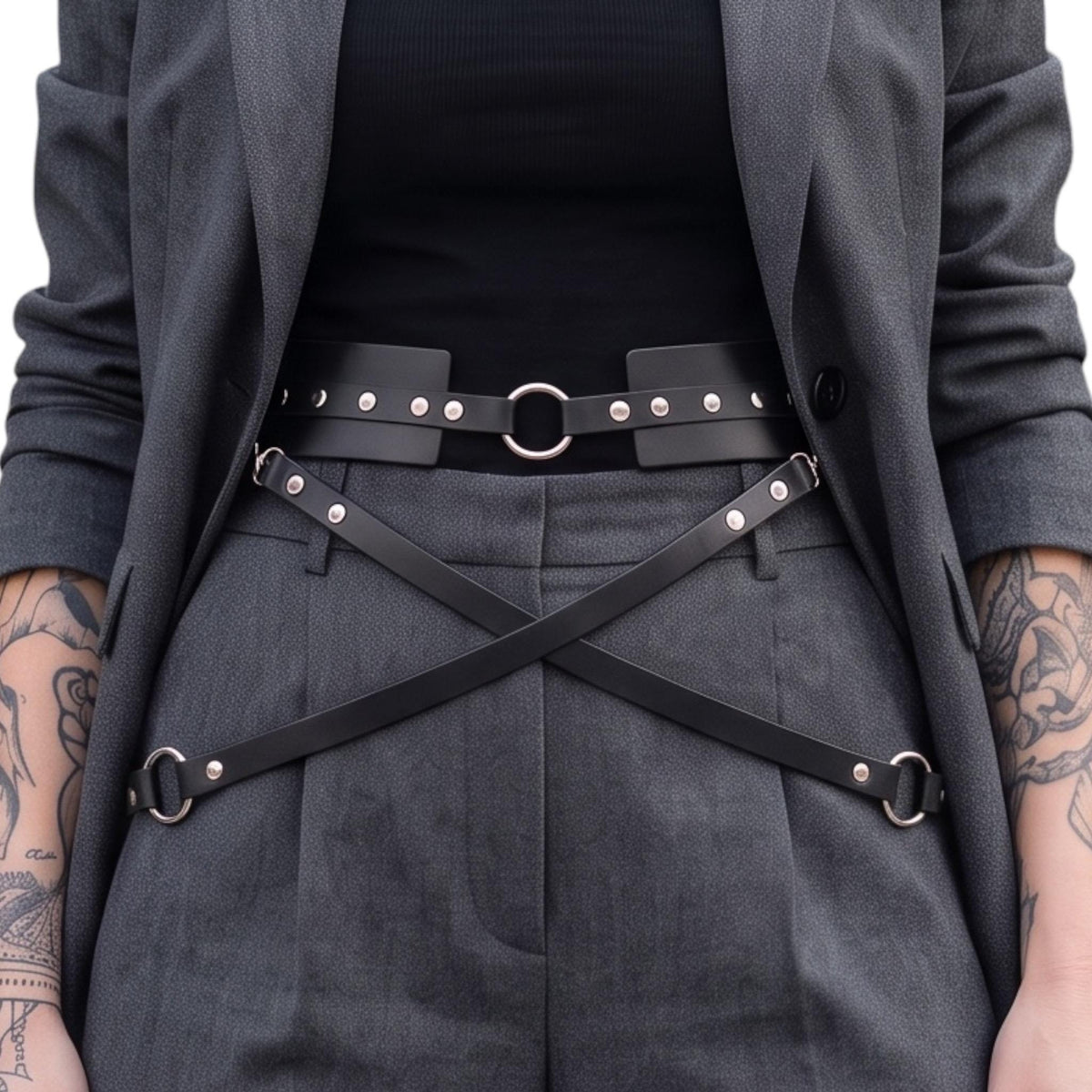 Gothic Studded Leather Belt – Italian Vegetable Tanned, Modular Harness Base