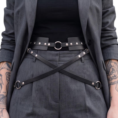 Gothic Studded Leather Belt – Italian Vegetable Tanned, Modular Harness Base