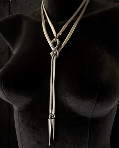 Infinite Ouroboros Snake Chain Necklace – Stainless Steel Gothic Spike Jewelry