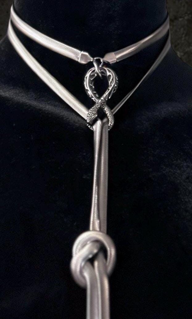 Infinite Ouroboros Snake Chain Necklace – Stainless Steel Gothic Spike Jewelry