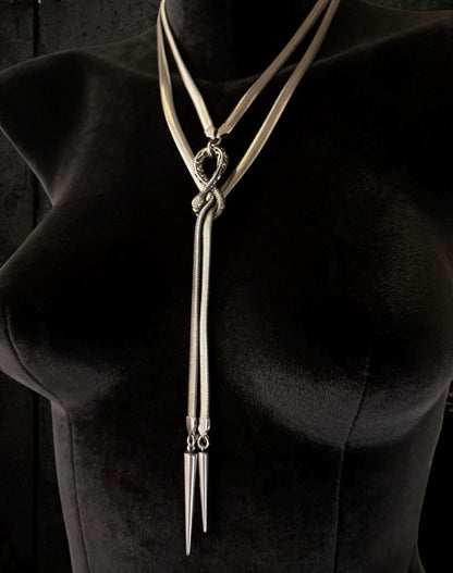 Infinite Ouroboros Snake Chain Necklace – Stainless Steel Gothic Spike Jewelry