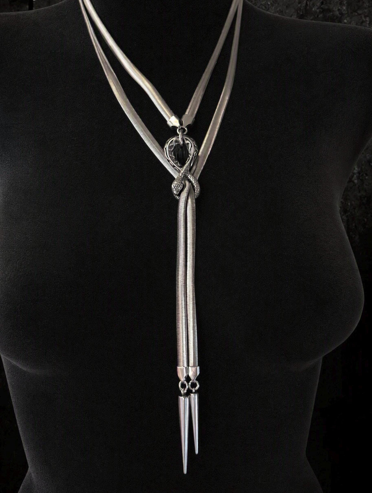Infinite Ouroboros Snake Chain Necklace – Stainless Steel Gothic Spike Jewelry
