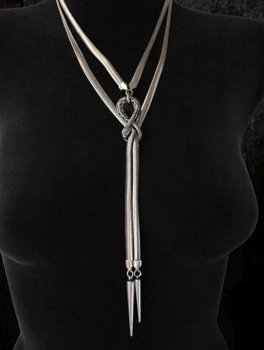 Infinite Ouroboros Snake Chain Necklace – Stainless Steel Gothic Spike Jewelry