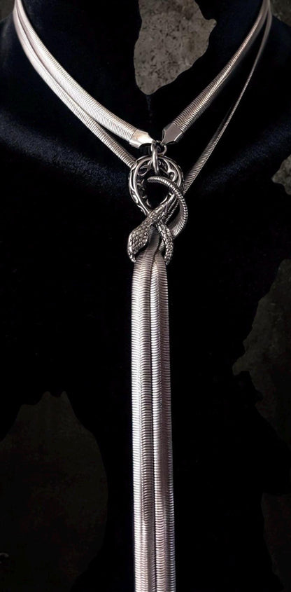Infinite Ouroboros Snake Chain Necklace – Stainless Steel Gothic Spike Jewelry