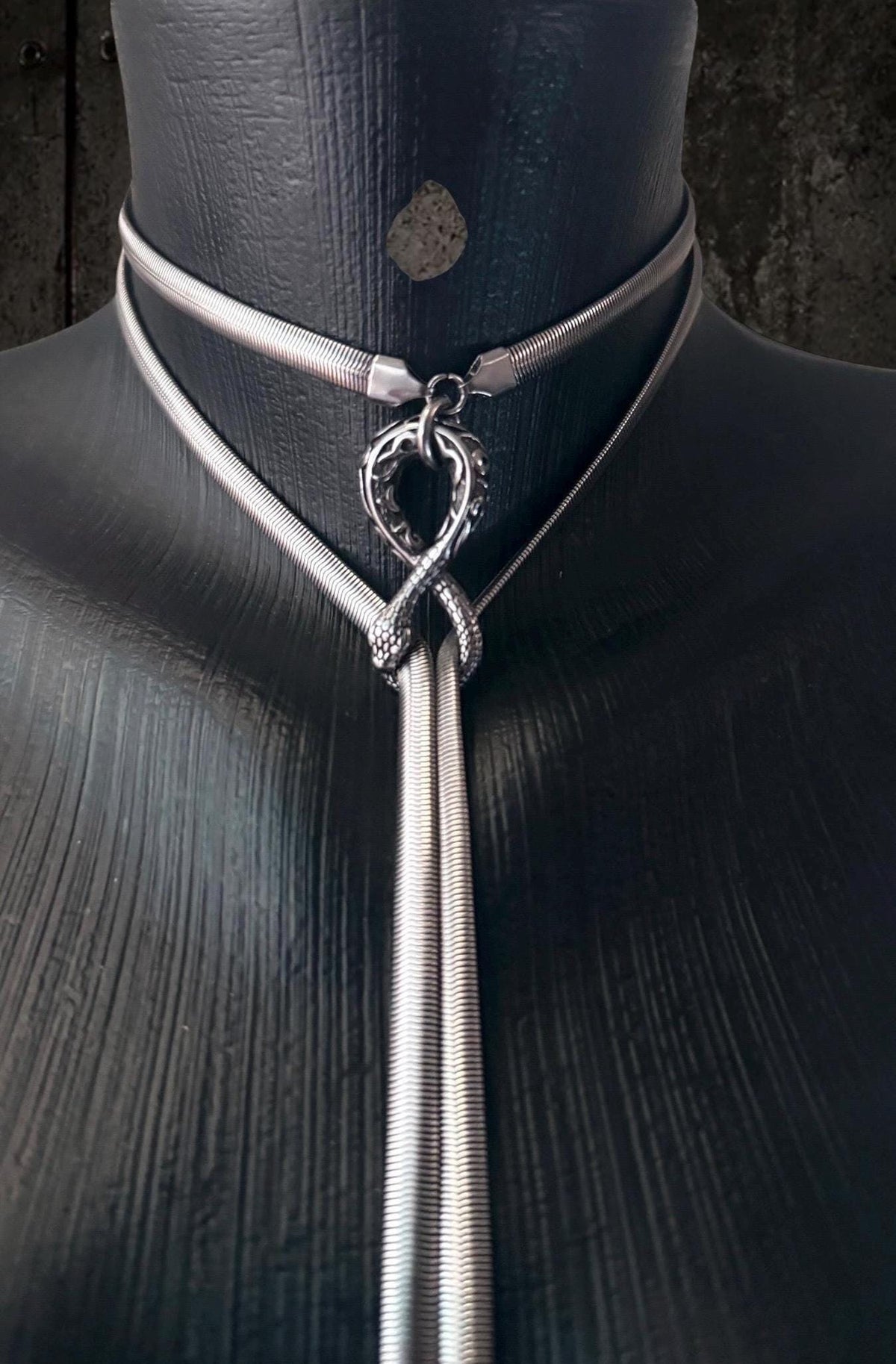 Infinite Ouroboros Snake Chain Necklace – Stainless Steel Gothic Spike Jewelry