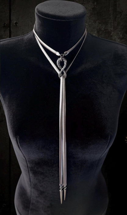 Infinite Ouroboros Snake Chain Necklace – Stainless Steel Gothic Spike Jewelry